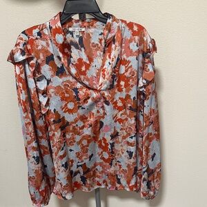 NIC+ZOE Women's Floral Ruffle Blouse - Red and Gray